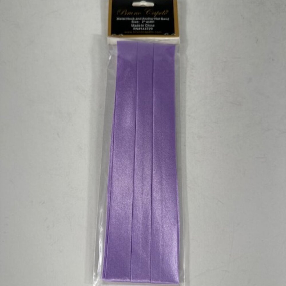 Bruno Capelo Men's Lavender 3 Pleat Hat Band Premium 2 End Hooks 100% Satin